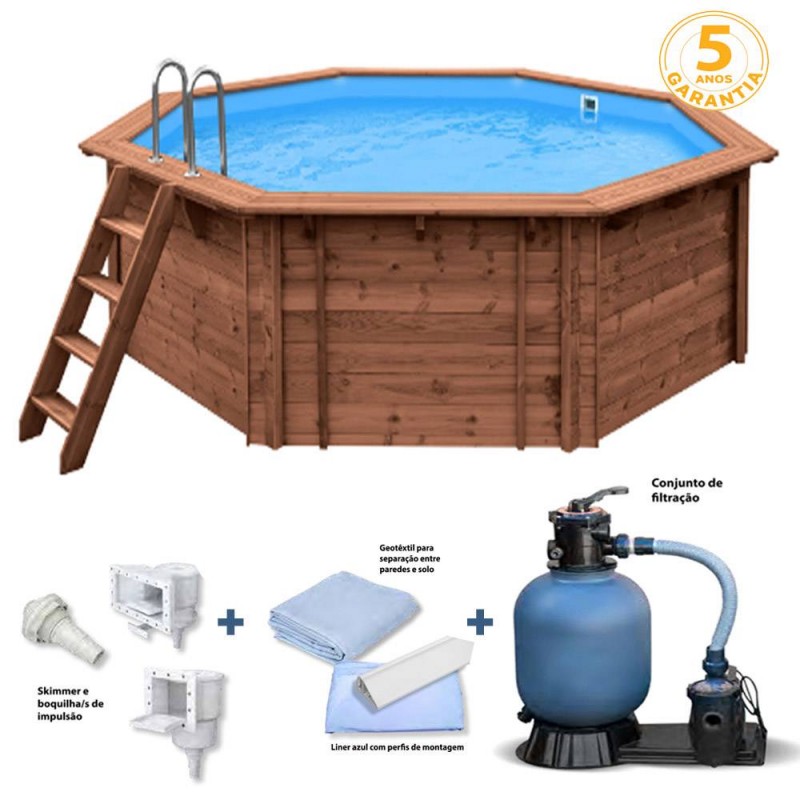 PISCINA EM MADEIRA HEXAGONAL ALGARVE 355X116CM